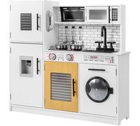 CostwayEnsemble de Cuisine pour Enfants avec Four Machine à Laver Micro-ondes Distributeur d'Eau Téléphone Sons et Lumières pour 3 Ans+ Blanc