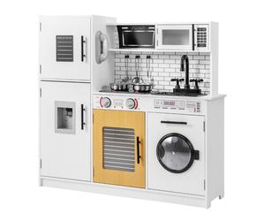 CostwayEnsemble de Cuisine pour Enfants avec Four Machine à Laver Micro-ondes Distributeur d'Eau Téléphone Sons et Lumières pour 3 Ans+ Blanc