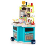CostwayEnsemble de Cuisine pour Enfants Cuisine d'Angle avec Sons et Lumières Cuisinière à Vapeur Évier de Jeu et 75 Accessoires pour 3+ Ans Bleu