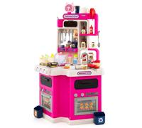 CostwayEnsemble de Cuisine pour Enfants Cuisine d'Angle avec Sons et Lumières Cuisinière à Vapeur Évier de Jeu et 75 Accessoires pour 3+ Ans Rose
