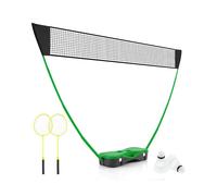 CostwayEnsemble de Filet et Raquettes de Badminton Ensemble de Badminton Portable 2 Volants Filet Premium 2 Raquettes Boîte de Rangement Jeu Vert