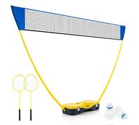 CostwayEnsemble de Filet et Raquettes de Badminton Ensemble de Badminton Portable 2 Volants Filet Premium 2 Raquettes Boîte de Rangement Jeu Jaune