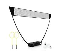 CostwayEnsemble de Filet et Raquettes de Badminton Ensemble de Badminton Portable 2 Volants Filet Premium 2 Raquettes Boîte de Rangement Jeu Noir