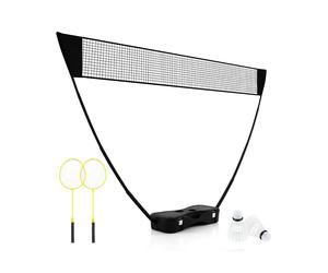 CostwayEnsemble de Filet et Raquettes de Badminton Ensemble de Badminton Portable 2 Volants Filet Premium 2 Raquettes Boîte de Rangement Jeu Noir