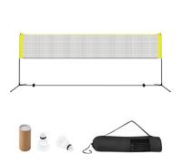 CostwayEnsemble de Filet et Raquettes de Badminton Réglable 2 Volants Repose-pieds Coussinets de Serrage Sac de Transport 420*155*102cm Jaune