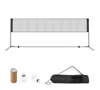 CostwayEnsemble de Filet et Raquettes de Badminton Réglable 2 Volants Repose-pieds Coussinets de Serrage Sac de Transport 420*155*102cm Noir