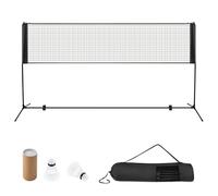 CostwayEnsemble de Filet et Raquettes de Badminton Réglable 2 Volants Repose-pieds Coussinets de Serrage Sac de Transport 310*155M*102cm Noir