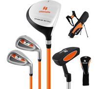 CostwayEnsemble de Golf Complet avec 205CC #3 Fairway #7 & #9 Fers Putter Couvre-tête et Sac de Support & Protecteur de Pluie pour 8-10 Ans Orange