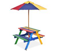 CostwayEnsemble de Jardin 1 Table eu 2 Bancs avec Parasol pour Enfants Table à Pique-Nique en Bois