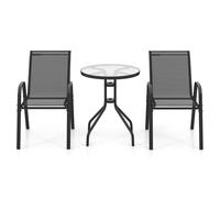 CostwayEnsemble de Jardin 3 Pièces 2 Fauteuils Ergonomiques avec Table Basse en Verre Trempé pour Jardin Balcon Terrasse Cour