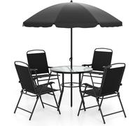 CostwayEnsemble de Jardin 6 Pièces avec Parasol Ensemble de Table et Chaises d'extérieur avec 4 Chaises Pliantes Noir