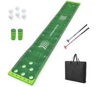 CostwayEnsemble de Jeu de Golf-pong Tapis de Putting Green de 332cm avec 2 Clubs Réglables 6 Balles et 12 Couvercles de Trous