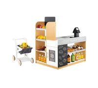 CostwayEnsemble de Jeu de Supermarché en Bois pour Enfant avec Chariot de Courses 2 Tableaux Noirs Caisse Enregistreuse pour Les 3+ Ans Multicoloré