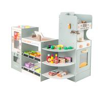 CostwayEnsemble de Jeu d'Epicerie pour Enfants Supermarché en Bois avec Distributeur Automatique Comptoir de Caisse pour 3+ Ans Gris