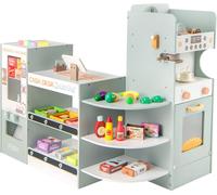 CostwayEnsemble de Jeu d'Epicerie pour Enfants Supermarché en Bois avec Distributeur Automatique Comptoir de Caisse pour 3+ Ans Gris