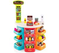 CostwayEnsemble de Jeux Supermarché pour Enfants 29 Pièces de Jeu de Rôle avec Chariot de Course Balance Scanner avec Lumière pour 3+ Ans Bleu