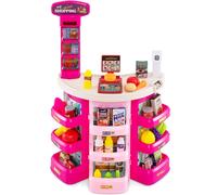 CostwayEnsemble de Jeux Supermarché pour Enfants 29 Pièces de Jeu de Rôle avec Chariot de Course Balance Scanner avec Lumière pour 3+ Ans Rose