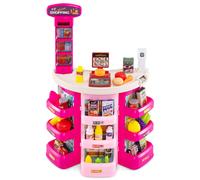 CostwayEnsemble de Jeux Supermarché pour Enfants 29 Pièces de Jeu de Rôle avec Chariot de Course Balance Scanner avec Lumière pour 3+ Ans Rose
