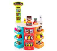 CostwayEnsemble de Jeux Supermarché pour Enfants 29 Pièces de Jeu de Rôle avec Chariot de Course Balance Scanner avec Lumière pour 3+ Ans Bleu