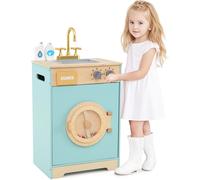 CostwayEnsemble de Lavage pour Enfants Machine à Laver Jouet avec Détergent à Lessive et Désinfectant pour les Mains avec Évier pour 3+ Ans Bleu