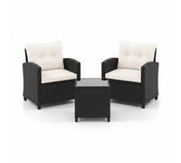 CostwayEnsemble de Meubles 3 Pièces de Patio en Rotin Charge 180KG Salon de Jardin 2 Fauteuils Table Basse avec Plateau Blanc