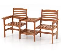 CostwayEnsemble de Meubles de Patio 2 Places en Bois Causeuse d'Extérieur avec Table Basse et Trou pour Parasol Ensemble de Conversation