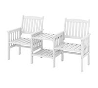 CostwayEnsemble de Meubles de Patio 2 Places en Bois de Sapin Salon de Jardin avec 2 Chaises à Lattes Table Basse Blanc