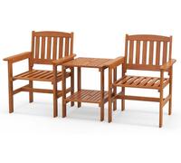 CostwayEnsemble de Meubles de Patio 2 Places en Bois Salon de Jardin avec 2 Chaises Table Basse et Trou pour Parasol