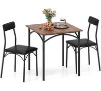 CostwayEnsemble de Salle à Manger 3 Pièces Table Carrée et 2 Chaises avec Sièges Rembourrés Dossiers Rembourrés Pieds en Métal Marron Rustique