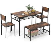 CostwayEnsemble de Salle à Manger 4 Pièces Table à Manger Industrielle Moderne avec 2 Chaises et Une Banquette pour 4 Personnes Mobilier de Cuisine Café