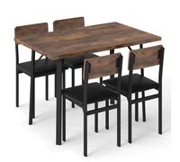CostwayEnsemble de Salle à Manger 5 Pièces pour 4 Personnes Table de Cuisine et 4 Chaises Rembourrées en Cuir Artificiel avec Pieds Marron Rustique