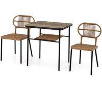 CostwayEnsemble de Salle à Manger de Terrasse 3 Pièces 2 Chaises en Rotin Empilables de Différentes Tailles et Table à Manger avec Etagère Brun