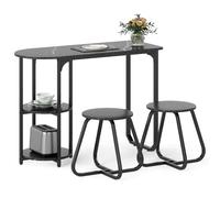 CostwayEnsemble de Salle à Manger Industriel 3 PCS Table de Cuisine en Bois et Métal & 2 Tabourets avec Étagères de Rangement Gain de Place Noir