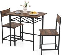 CostwayEnsemble de Salle à Manger pour 2 Personnes Ensemble de Table et Chaises Rectangulaires 3 Pièces avec Cadre en Métal Étagère Café