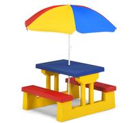 ensemble table et bancs de jardin multicolore avec parasol pour enfants de 4 personnes