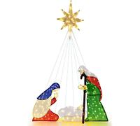 CostwayEnsemble de Scène de la Nativité de 180CM Crèche de Noël Pré-Éclairée avec 240 Lumières LED et 6 Modes d'Éclairage Décoration Festive