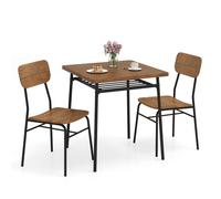 CostwayEnsemble de Table à Manger 3 Pièces Table de Cuisine Carrée avec Rangements et 2 Chaises Cadre en Métal Marron