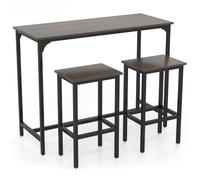 CostwayEnsemble de Table à Manger 3 Pièces Table de Cuisine Industrielle 120 CM avec 2 Tabourets de Bar Table Rectangulaire de Pub et Chaises Gris