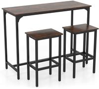 CostwayEnsemble de Table à Manger 3 Pièces Table de Cuisine Industrielle 120 CM avec 2 Tabourets de Bar Table Rectangulaire de Pub et Chaises Café