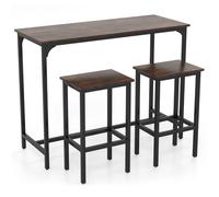 CostwayEnsemble de Table à Manger 3 Pièces Table de Cuisine Industrielle 120 CM avec 2 Tabourets de Bar Table Rectangulaire de Pub et Chaises Café