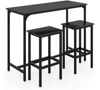 CostwayEnsemble de Table à Manger 3 Pièces Table de Cuisine Industrielle 120 CM avec 2 Tabourets de Bar Table Rectangulaire de Pub et Chaises Noir