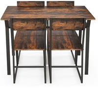 CostwayEnsemble de Table à Manger 5 Pièces Cadre en Métal Marron Rustique