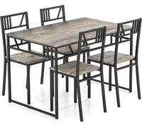 CostwayEnsemble de Table à Manger 5 Pièces Table de Cuisine de Style Industriel et 4 Chaises avec un Plateau en Imitation Bois et un Cadre Gris