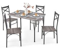 CostwayEnsemble de Table à Manger 5 Pièces Table de Cuisine Rectangulaire Industrielle et Chaises pour La Cuisine La Salle à Manger Gris