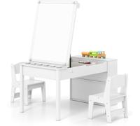 CostwayEnsemble de Table d'Art et Chaises 2-en-1 pour Table d'Activités avec Plateau Réglable Rouleau de Papier 6 Gobelets de Peinture Blanc