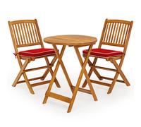 CostwayEnsemble de Table et Chaises Pliable avec 2 Chaises et 1 Table Ronde en Bois d?Acacia pour Intérieur et Extérieur Naturel+Rouge