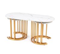 CostwayEnsemble de Tables Empilables 3PCS Tables d'Appoint avec Plateau en Marbre Synthétique et Cadre Métallique
