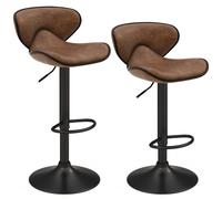 CostwayEnsemble de Tabourets de Bar Réglables en Hauteur de 2 Chaises de Bar Rembourrées avec Dossier Cadre en Métal Brun Rustique