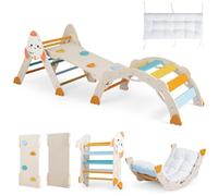 CostwayEnsemble d'Escalade Montessori en Bois 8 en 1 pour 1+ Ans Structure d'Escalade Pliable avec Triangle Arche Toboggan Réversible Multicolore