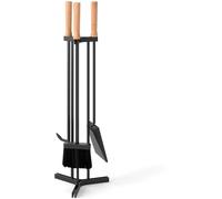 CostwayEnsemble d'Outils de Cheminée 4 Pièces Kit Robuste en Métal avec Tisonnier Pelle Brosse&Support de Base Outils pour Bois de Chauffage Noir